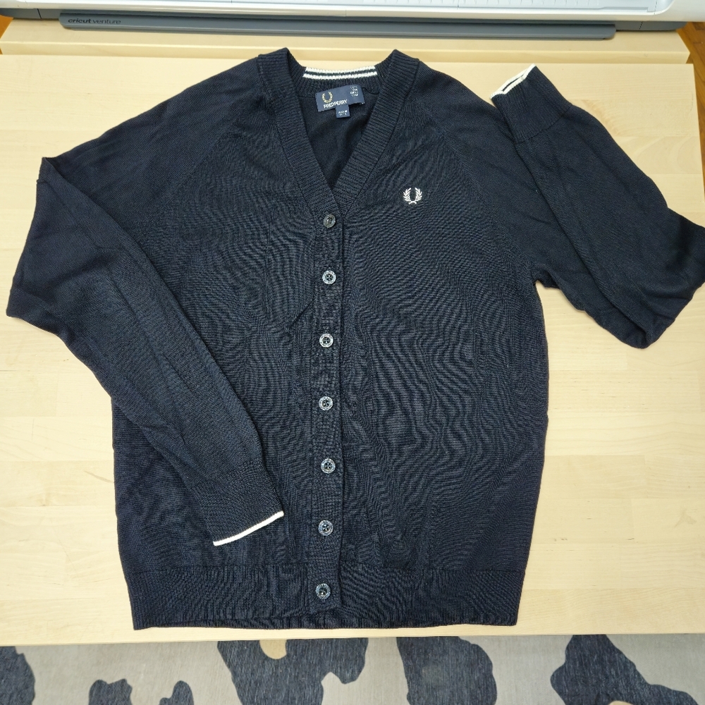 Fred Perry Women's Navy Cardigan Sweater US 8 UK 12 Oi Punk